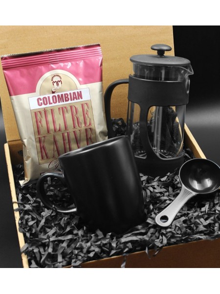 Siyah Kupa & French Press & Columbian Taze Filtre Kahve Hediye Seti